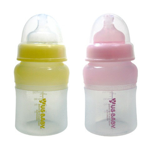 優生 US BABY 矽晶寬口徑防脹氣奶瓶(S-180ML)粉/黃(11565)