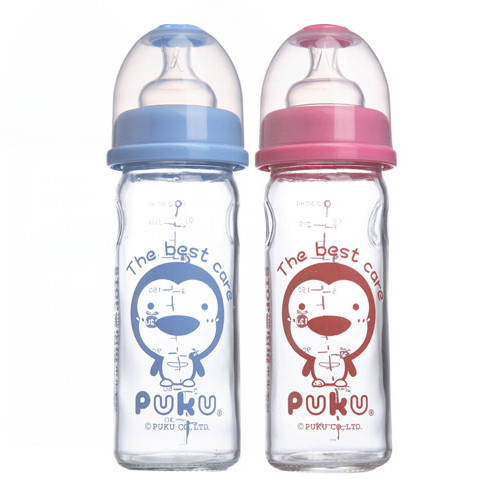 PUKU藍色企鵝-寬口玻璃奶瓶230cc(水/粉)P10160
