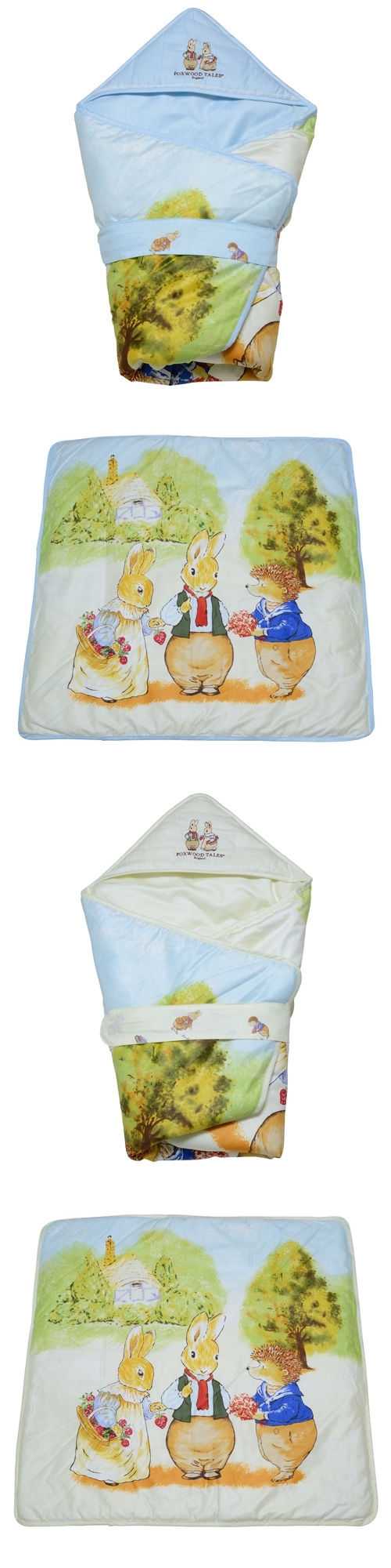 狐狸村傳奇-精梳棉嬰兒冬夏兩用包巾(藍色/米色)301-0122