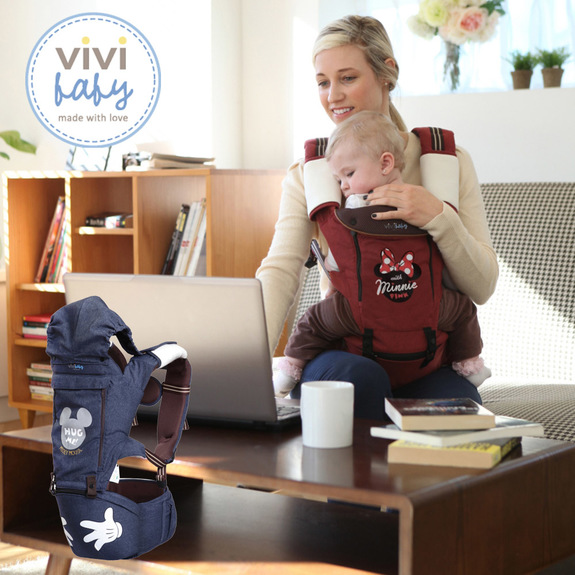 聖嬰ViVibaby-Disney迪士尼米奇米妮坐墊型背巾(藍色米奇/紅色米妮)