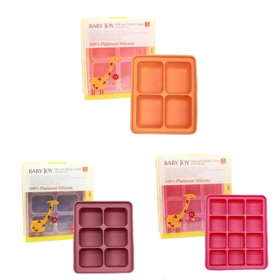 朴蜜兒-韓國Baby Joy鉑金矽膠副食品製冰盒(橘色4格/綠色4格/粉色6格)KJH005