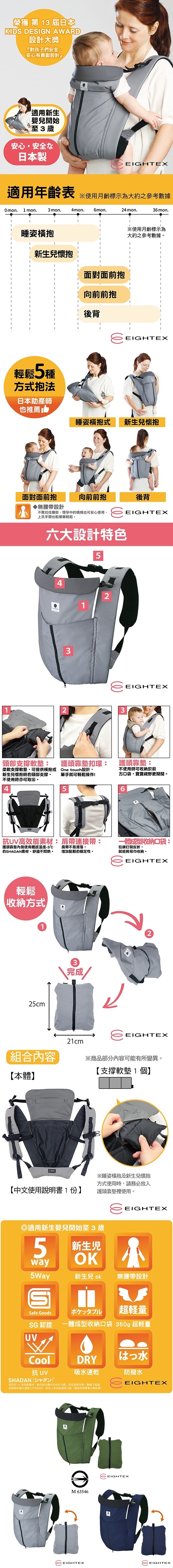 日本製Eightex-桑克瑪為好Cube五合一多功能背巾(深藍/軍綠/灰色)01-125