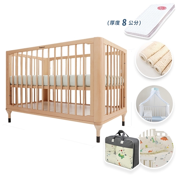 i-Smart-原生初紋櫸木多功能嬰兒床(超值五件組含床墊、寢具七件組、尿墊、蚊帳)602